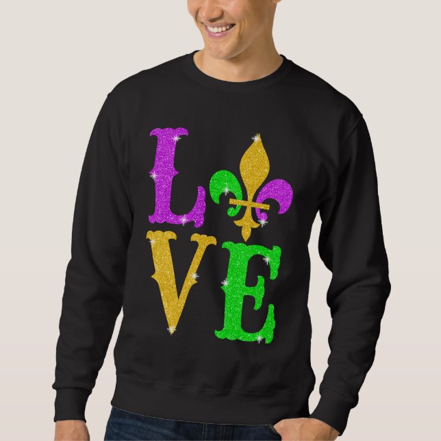 Sudadera LOVE Mardi Gras Fleur De Lys New Orleans Carnival  (Anverso)
