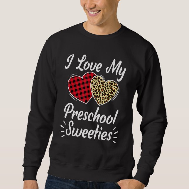 Sudadera Love My Preschool Hearts Leopard Plaid Teacher Val (Anverso)
