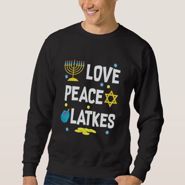 Sudadera Love Peace Latkes Hanukkah Chanukah Jewish (Anverso)