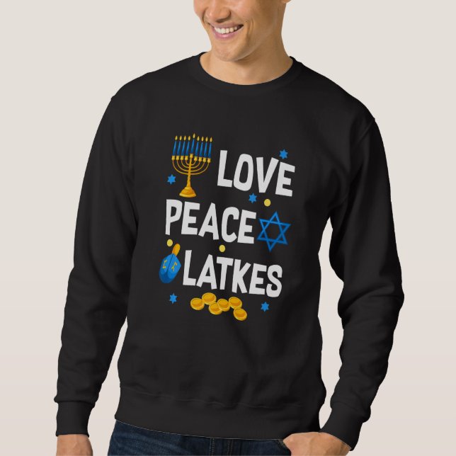 Sudadera Love Peace Latkes Hanukkah Chanukah Jewish (Anverso)