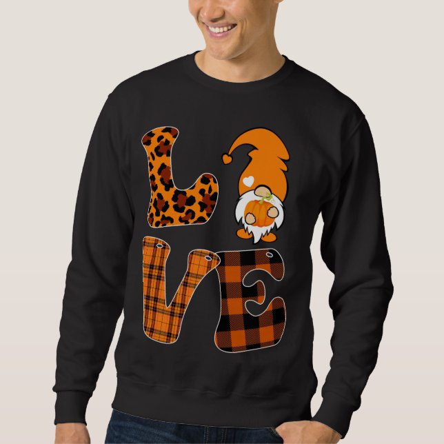 Sudadera LOVE Pumpkin Gnome Caída Otoño Leopard Plaid Check (Anverso)