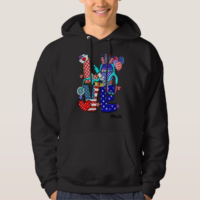 Sudadera Love Rn Life Stethoscope Fuegos artificiales Estad (Anverso)