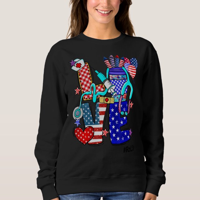 Sudadera Love Rn Life Stethoscope Fuegos artificiales Estad (Anverso)