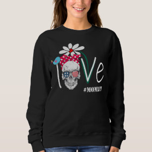 Sudadera Love Skull Daisy Flor Bandera Americana Mamá Vida