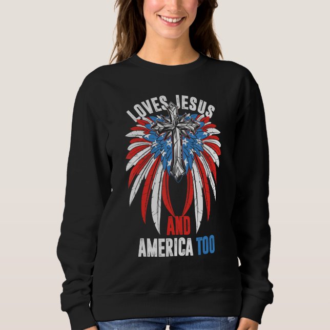 Sudadera Loves Jesus and America Too God Christian 4th of J (Anverso)