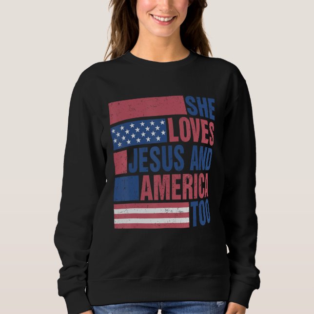 Sudadera Loves Jesus And America Too Retro 4th of July Prou (Anverso)