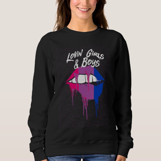 Sudadera Lovin Girls and Boys Bisexual LGBTQ Bi Pride Sayin (Anverso)