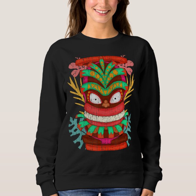 Sudadera Luau Fiesta Hawái Máscara Tiki Tropical Polinesia (Anverso)