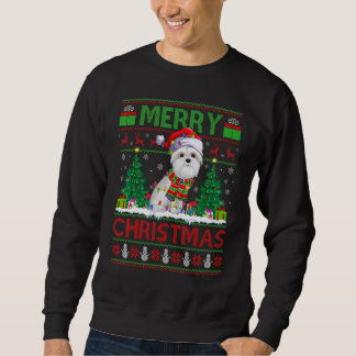 Sudadera Luces de árbol de Navidad Santa feo perro Maltipoo