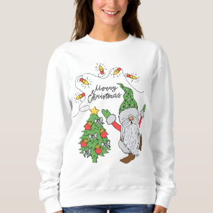 Sudadera Luces de gnomo de Navidad festivas y árbol