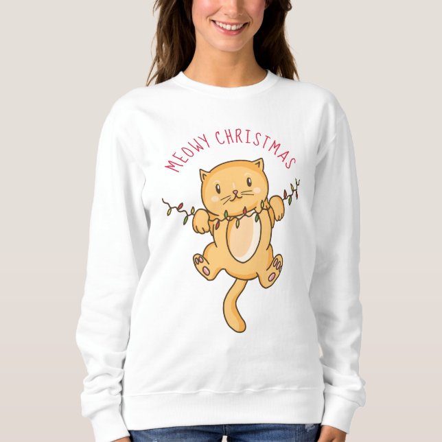 Sudadera Luces de Navidad de Gato Adorable (Anverso)