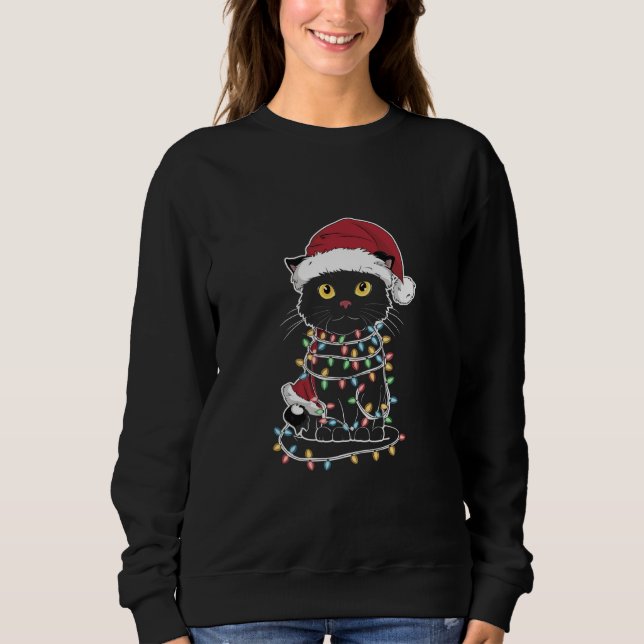 Sudadera Luces de Navidad para Amantes de Gatos Divertidos (Anverso)
