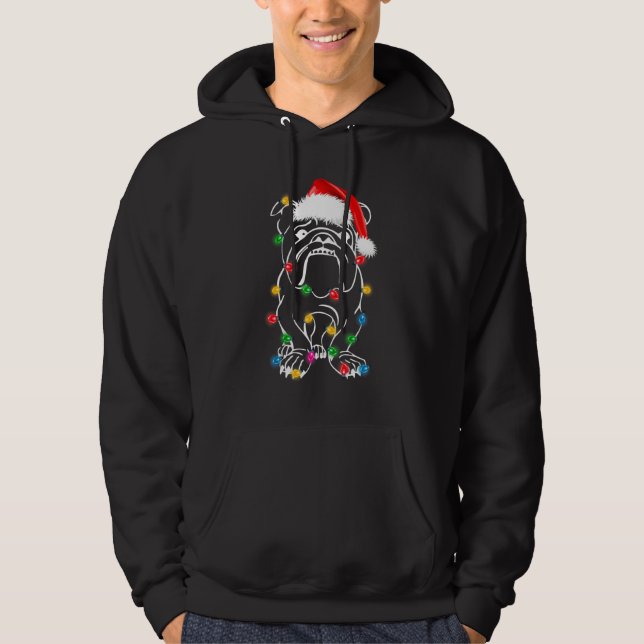 Sudadera Luces de perro bulldog inglés de Navidad sombrero  (Anverso)