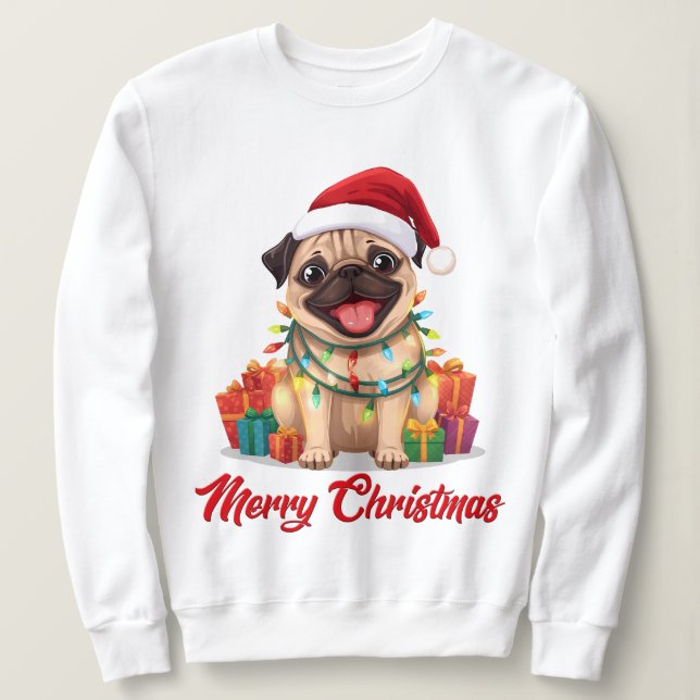 Sudadera Luces de Pug y Delicias de Navidad (Anverso del diseño)