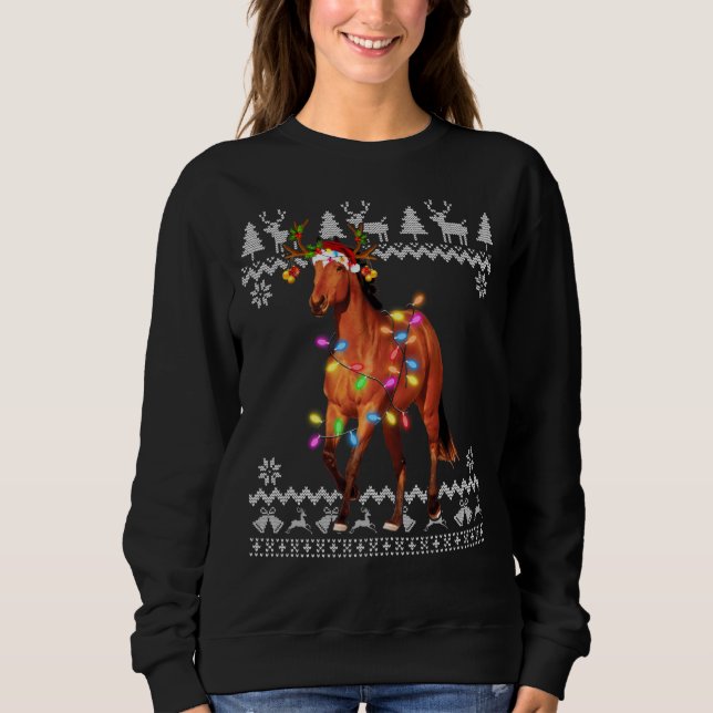 Sudadera Luces Navideñas de Caballo   Ornamento de Navidad (Anverso)