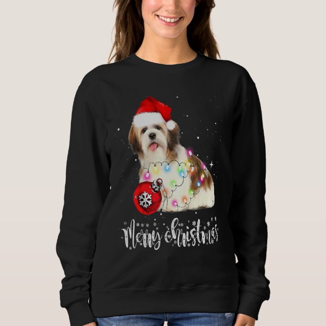 Sudadera Luces Navideñas de Perro Shih Tzu Lindo (Anverso)