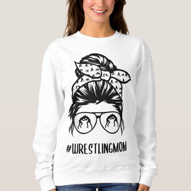 Sudadera Luchando con gafas de pelo de bollo de mamá desord (Anverso)