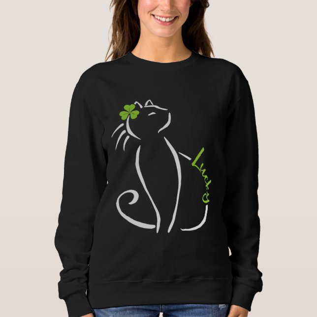 Sudadera Lucky Cat St Patricks Day Cute Irish Kitten Shamro (Anverso)
