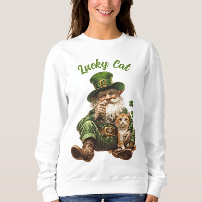 Sudadera Lucky Cat St. Patrick's Day Sweatshirt Leprechaun (Anverso)