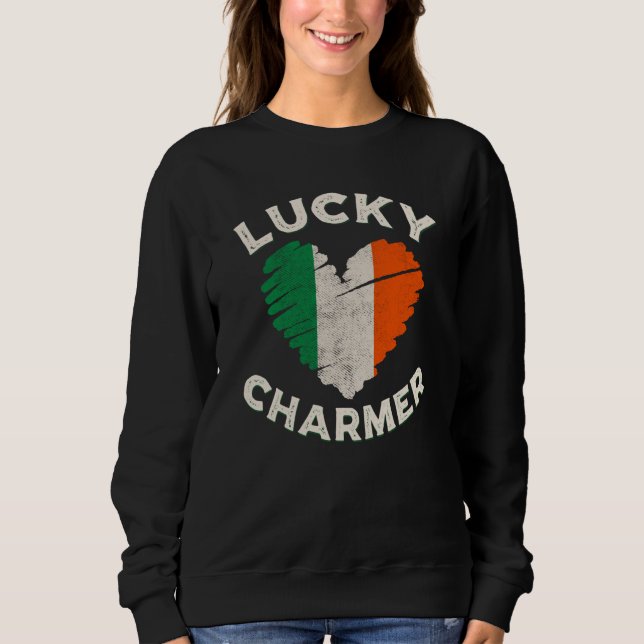 Sudadera Lucky Charmer Grunge Heart Irish Flag St Patrick's (Anverso)