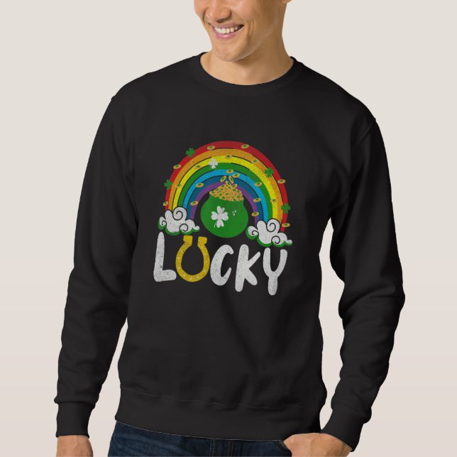Sudadera Lucky Horseshoe Rainbow Funny St. Patrick' Day (Anverso)