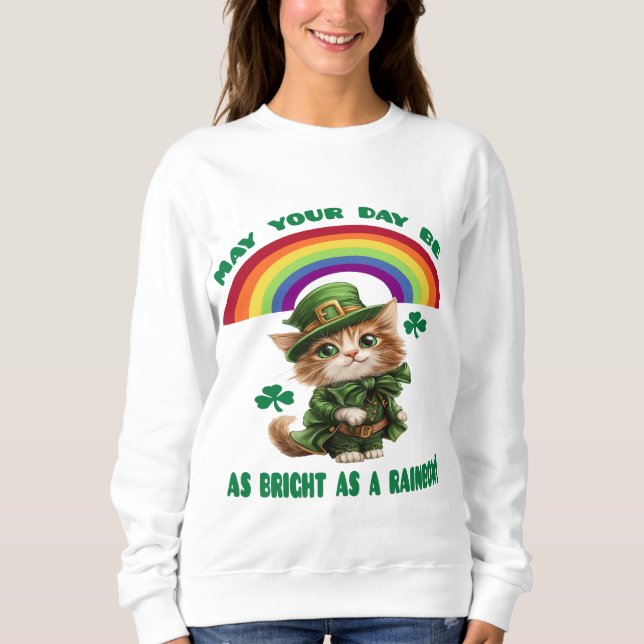 Sudadera Lucky Leprechaun Cat & Rainbow Sweshirt (Anverso)