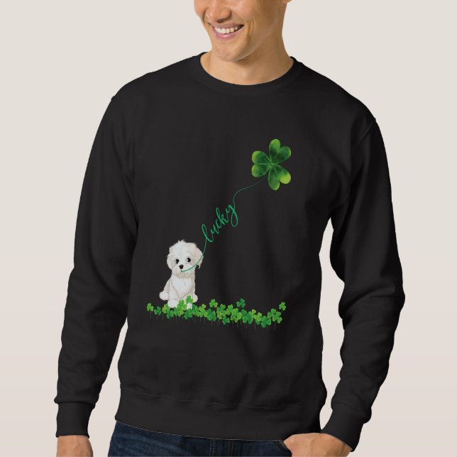 Sudadera Lucky Maltese Dog Shamrock St Patrick Day For Wome (Anverso)