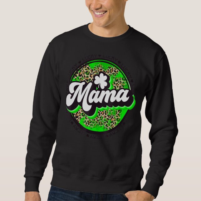 Sudadera Lucky Mama Circle Leopard Shamrock St Patrick For (Anverso)