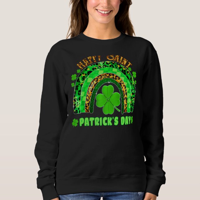 Sudadera Lucky Rainbow Leopard Patrick Day Funny Green Sham (Anverso)