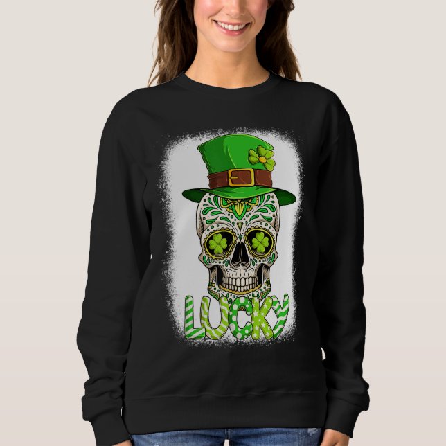 Sudadera Lucky Sugar Skull Leprechaun Hat St Patrick's Day  (Anverso)