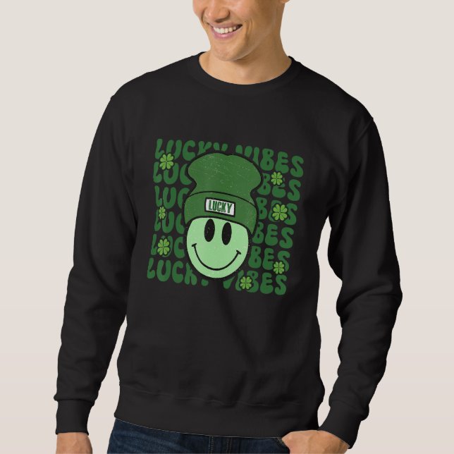 Sudadera Lucky Vibes St. Patrick's Day Groovy Happy Face wi (Anverso)