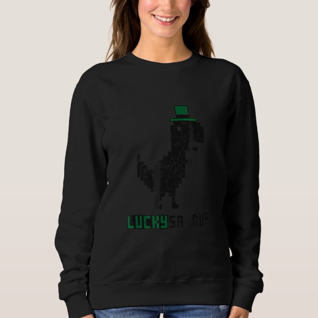 Sudadera Luckysaurus 8 bits Feliz Día de San Patrón T Rex D (Anverso)