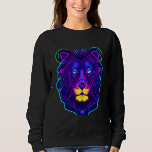 Sudadera Luz de neón ciberpunk León rey animal único color