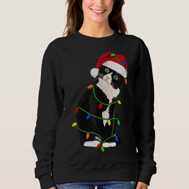 Sudadera Luz del árbol de navidad del gato de Tuxedo Meow S (Anverso)
