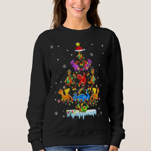 Sudadera Lxk2 Dragon Árbol de Navidad Feliz Navidad Dragon  (Anverso)