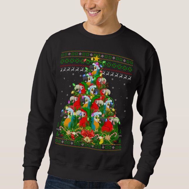 Sudadera Macaw Bird Xmas Light Tree Santa Macaw Ugly Chr (Anverso)
