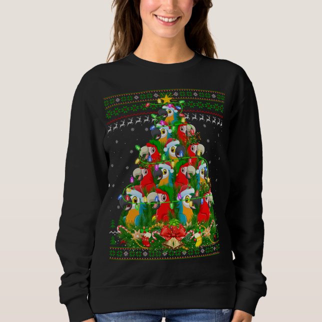 Sudadera Macaw Bird Xmas Light Tree Santa Macaw Ugly Chr (Anverso)