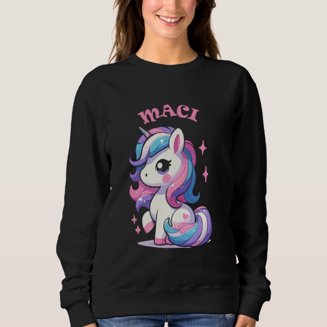 Sudadera Maci Diseño de unicornio mate para Chicas Maci (Anverso)