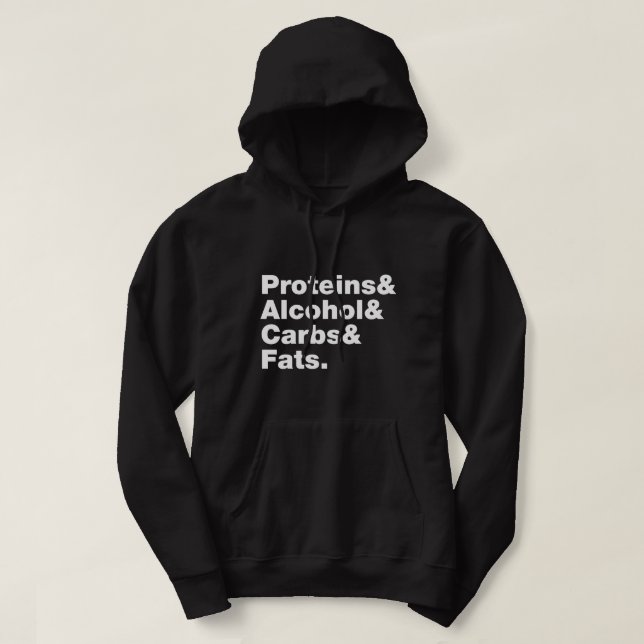 Sudadera Macronutrientes. Proteínas, alcohol, carbohidratos (Diseño del anverso)