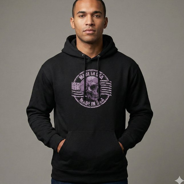 Sudadera Made in USA Distressed Purple Skull Men's Hoodie (Subido por el creador)