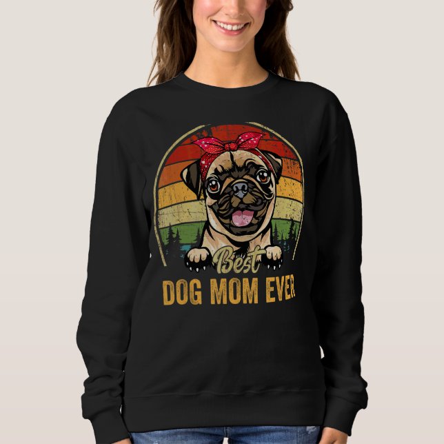 Sudadera Madre de mamá retro mamá mejor perro de pug mujere (Anverso)