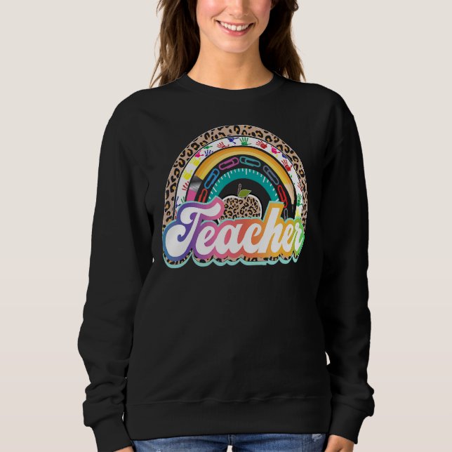 Sudadera Maestra Arcoiris Leopardo de vuelta a la escuela (Anverso)