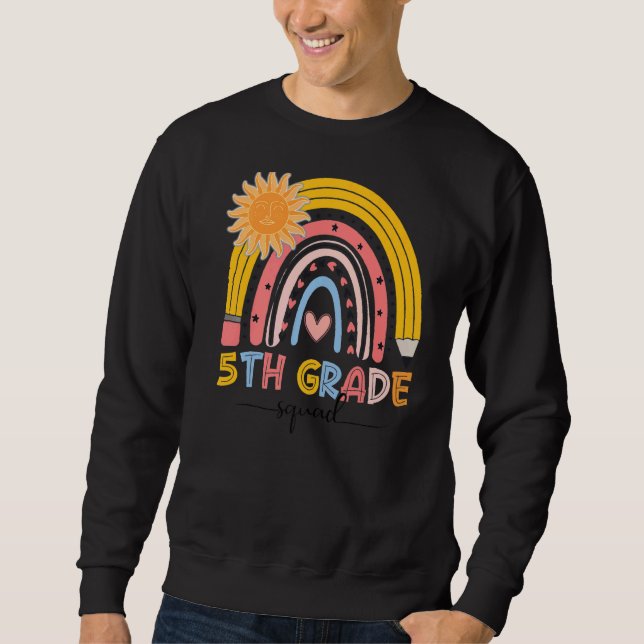 Sudadera Maestra Boho Rainbow de 5º grado Squad Primer Día  (Anverso)