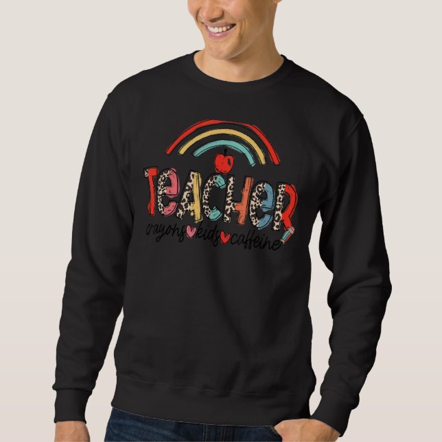Sudadera Maestra Crayons Kids Caffeine Leopard Rainbow Coff (Anverso)