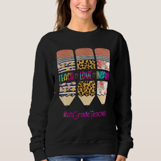Sudadera Maestra de 1er grado Enseña Amor Inspira Lápiz Leo