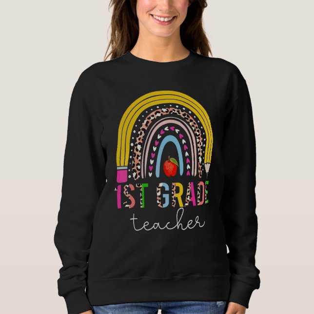Sudadera Maestra de 1er grado lápiz arcoíris lomo de leopar (Anverso)