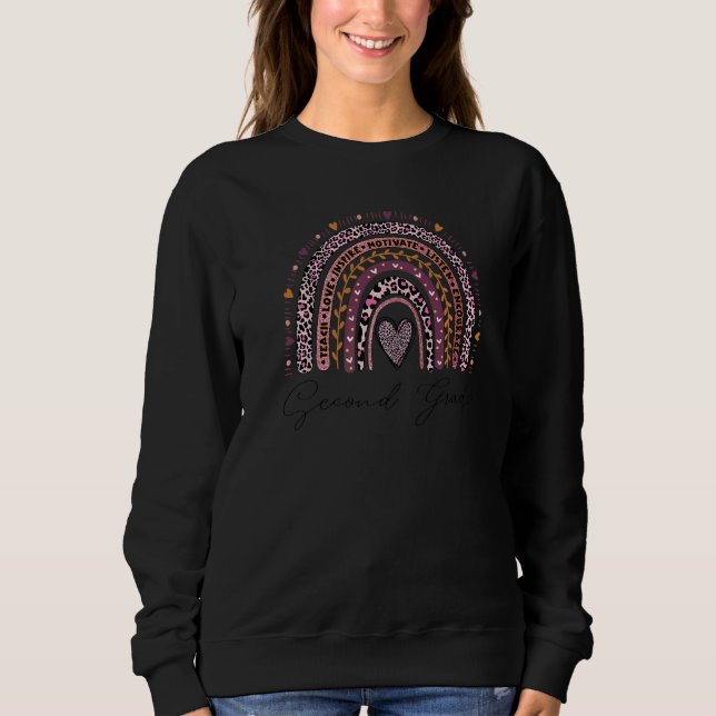 Sudadera Maestra de 2do Grado Enseña Amor Inspira Arcoíris  (Anverso)