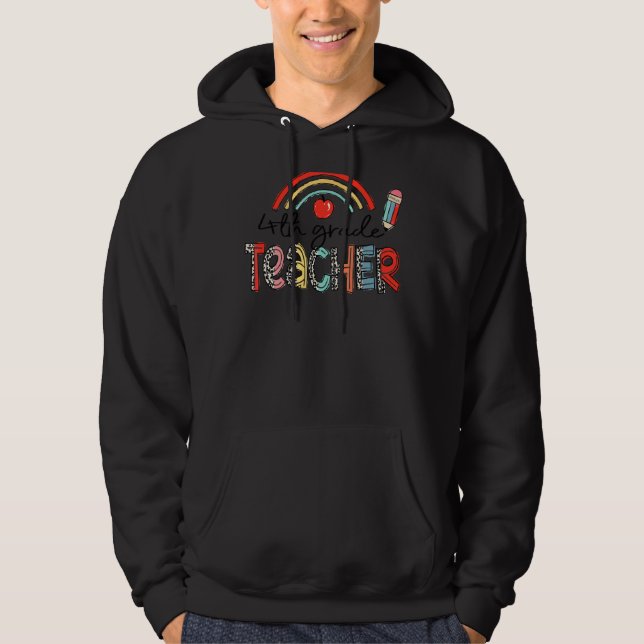 Sudadera Maestra de 4º Grado Leopard Rainbow de vuelta a la (Anverso)
