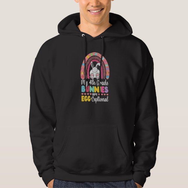 Sudadera Maestra de 4º grado Rainbow Cutest Bunnies Easter  (Anverso)
