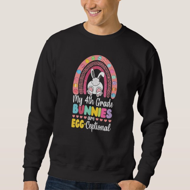 Sudadera Maestra de 4º grado Rainbow Cutest Bunnies Easter  (Anverso)